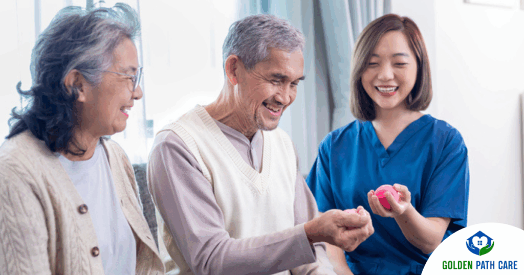 A caregiver provides home care services to manage arthritis.